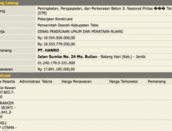 Bermasalah dan Tak Capai Kualifikasi KD, PT Hanro Malah Menang Tender di Tebo