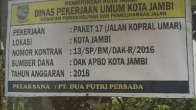 Proyek Kota Jambi Rp5 Miliar Nyasar ke Muaro Jambi