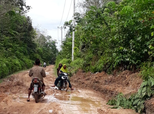 Jalan Penghubung Tiga Desa di Kecamatan Pemayung Bak Kubangan Kerbau