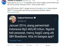 Jansen Sitindaon Sentil Fadjroel Terkait Jejak Digital Twitternya Soal Hutang Negara era SBY, Dibandingkan dengan Era Jokowi