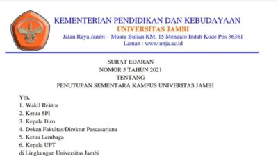 Kasus Positif Covid-19 Meningkat, Universitas Jambi Ditutup Sementara