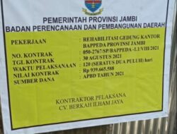 Papan Proyek Rehab Gedung Kantor Bappeda Provinsi Jambi Hanya Dipajang Sehari