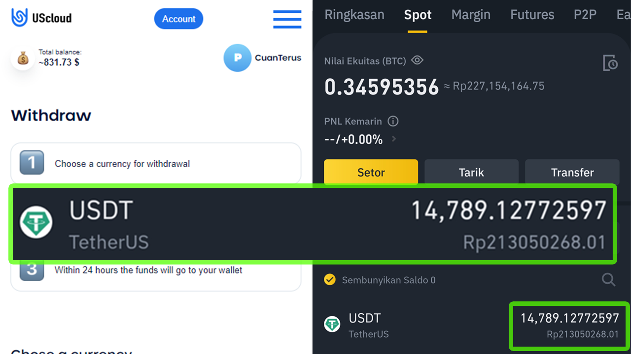 Tangkapan Layar dari Pengguna UsCloudMiner. ist